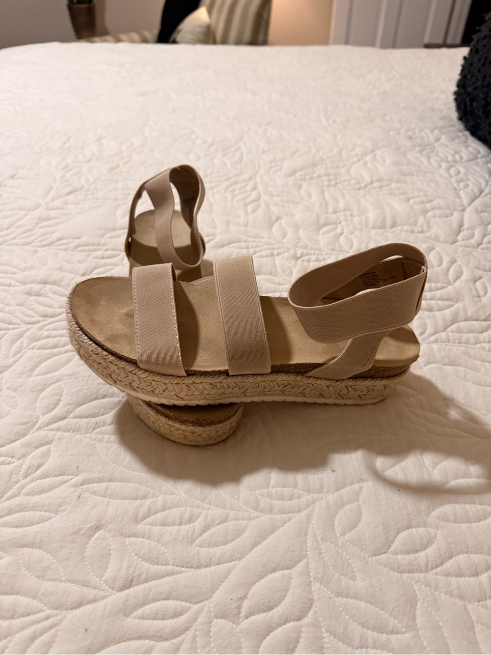 Esprit Beige Elastic Strap Espadrille Platform Sandals